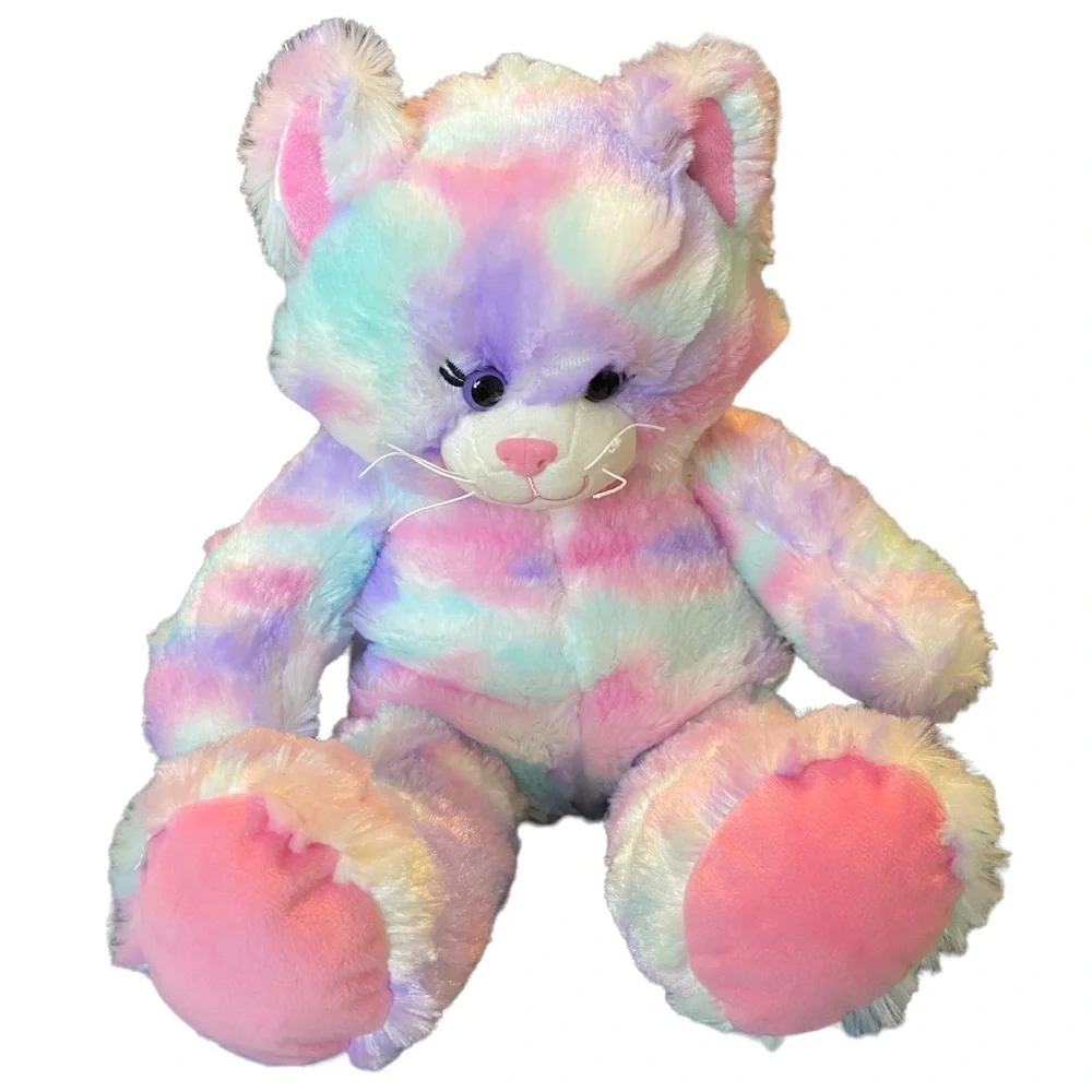 Build A Bear Pastel Swirl Plush Kitty Cat Tie-Dye Purple Pink Blue Toy Plush 16”
